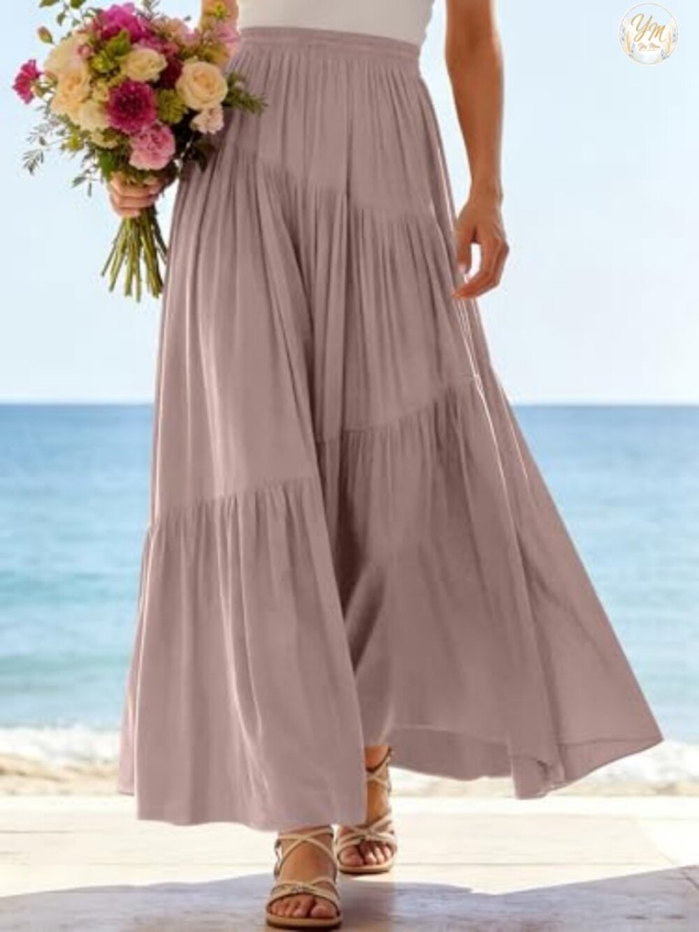 Women's Boho Flowy Maxi Skirt with Pockets 100% Rayon Summer - Picture 2 of 6